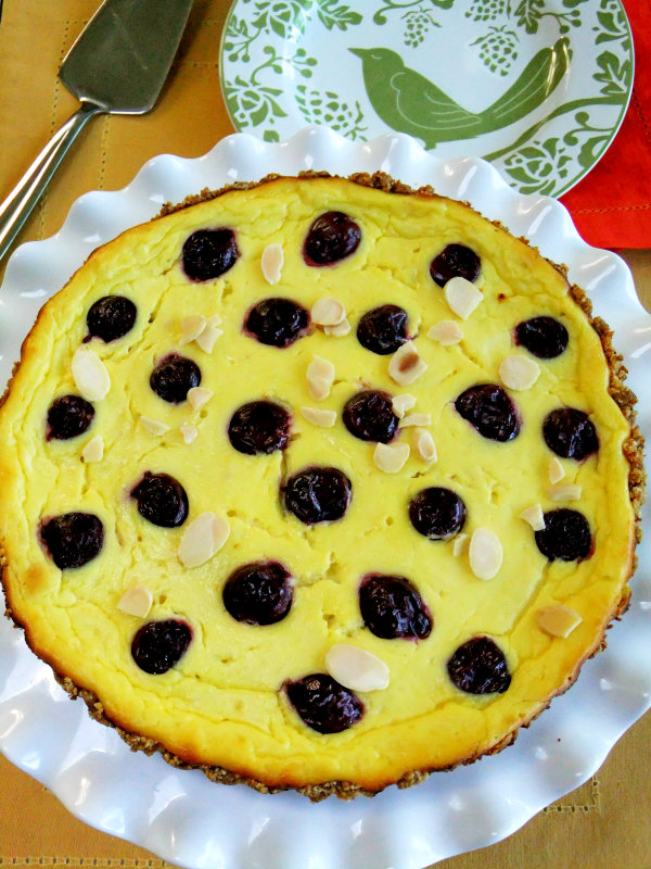 cherry studded ricotta tart