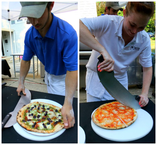 cutting pizza