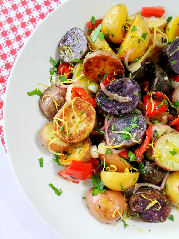 red, white and blue potato salad