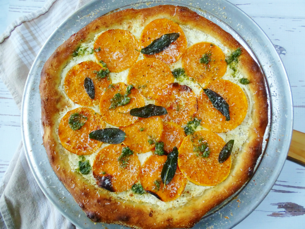 butternut squash pizza with sage pesto