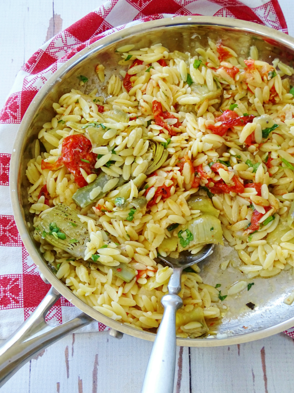 Orzo Pasta With Artichoke Hearts And Roasted Tomatoes Proud Italian Cook