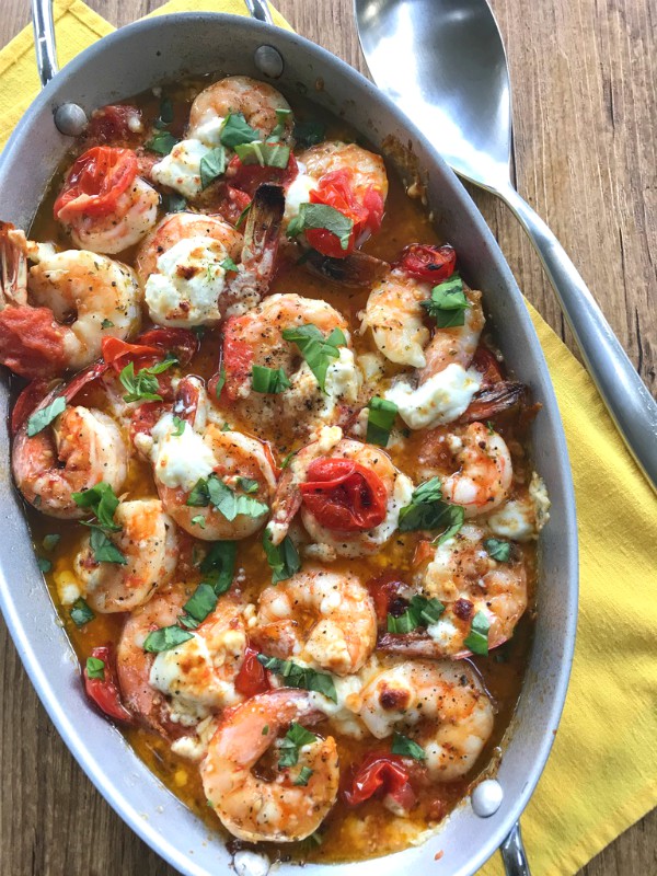 Garlicky Roasted Shrimp, Red Peppers and Feta Recipe