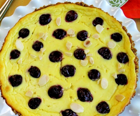 cherry studded ricotta tart