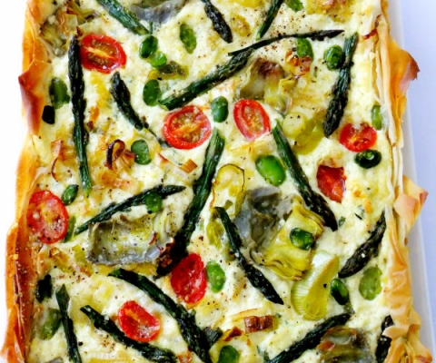spring vegetable ricotta tart