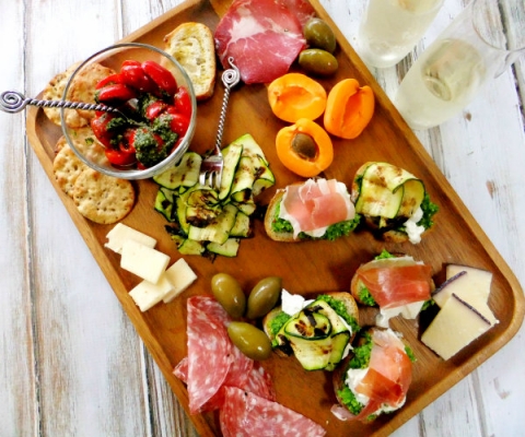crostini with garden pestos