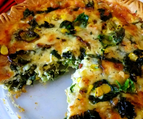 brussel sprout kale, corn pie
