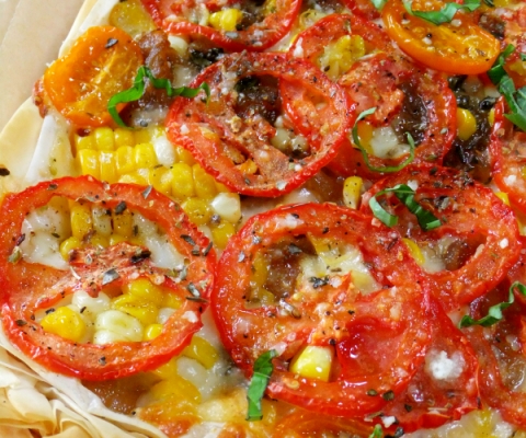 summer tomato and corn tart