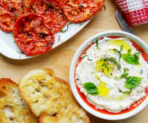 slow roasted tomatoes with whipped ricotta