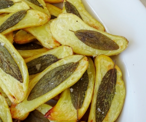 sage embossed potatoes